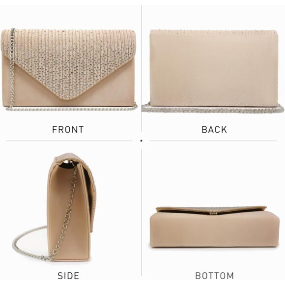 ⚡Women's Magnetic Closure Chain Strap Crossbody Envelope Tan Clutch Handbag - Picture 2 of 6